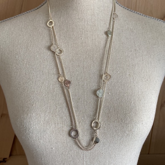 Jewel Kade- Circle Dance necklace 60” Matte silver *flaw* - Picture 2 of 6